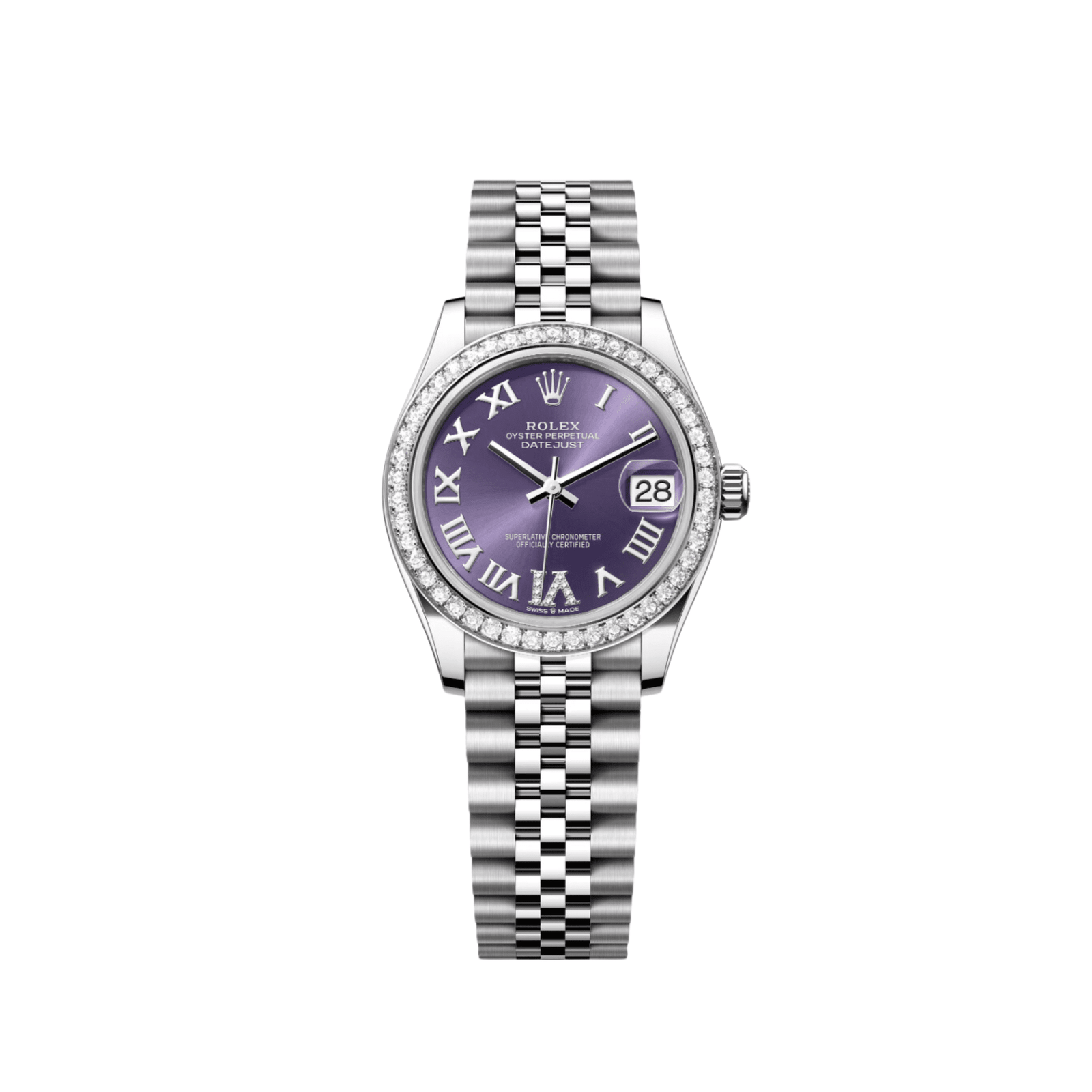 R01ex Datejust 31 278384RBR ‘Ladies’ Stainless Steel D1am0nd Bezel Violet Roman Dial Jubilee