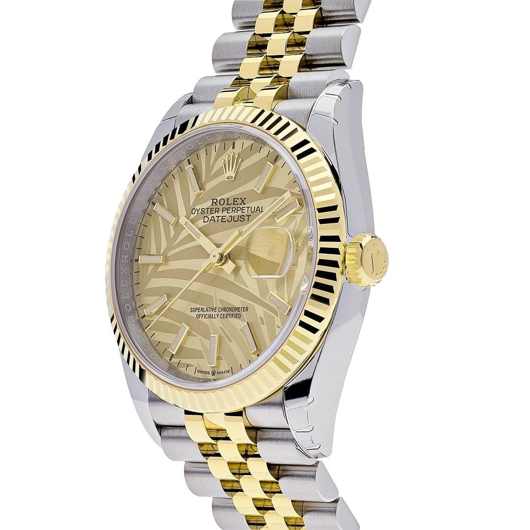 R01ex Datejust 36 126233 Stainless Steel Yellow Gold Palm Motif Dial Jubilee