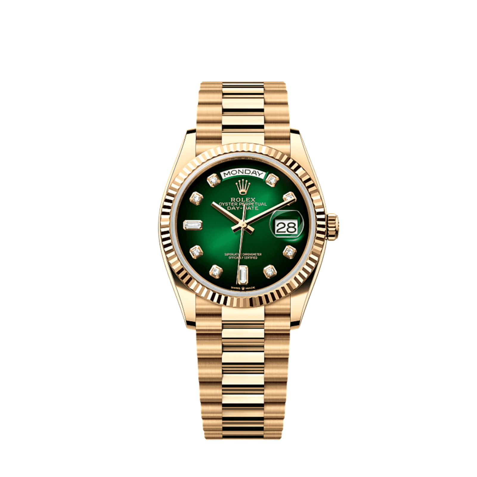 R01ex Day-Date 36 128238 Yellow Gold Green D1am0nd Dial (2024)