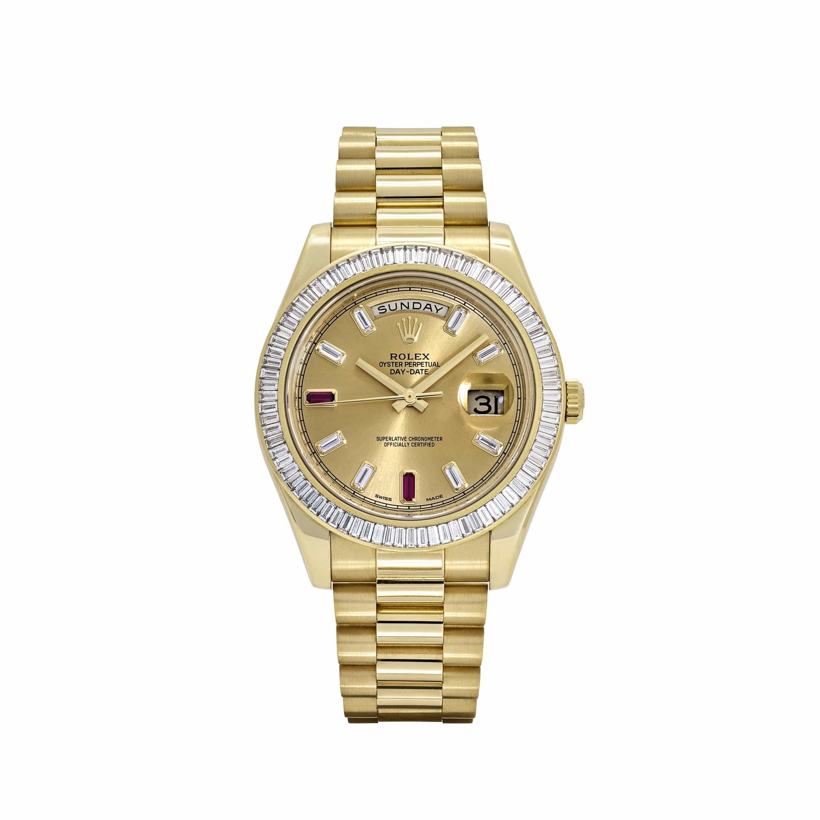 R01ex Day-Date II 218398 Yellow Gold Champagne Dial D1am0nd Bezel