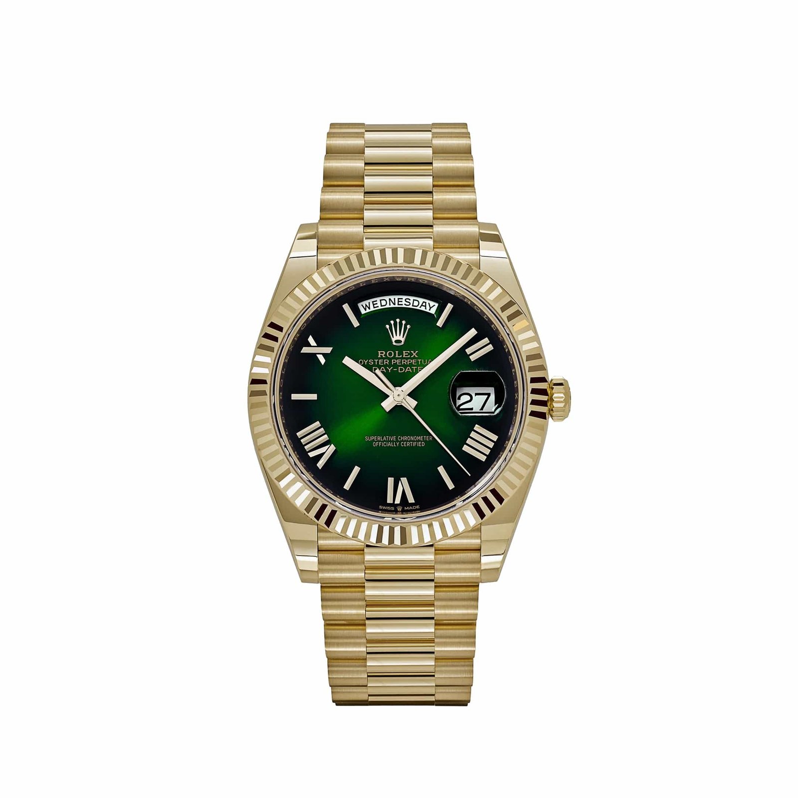 R01ex Day-Date 40 228238 Yellow Gold Green Ombre Roman Numeral Dial