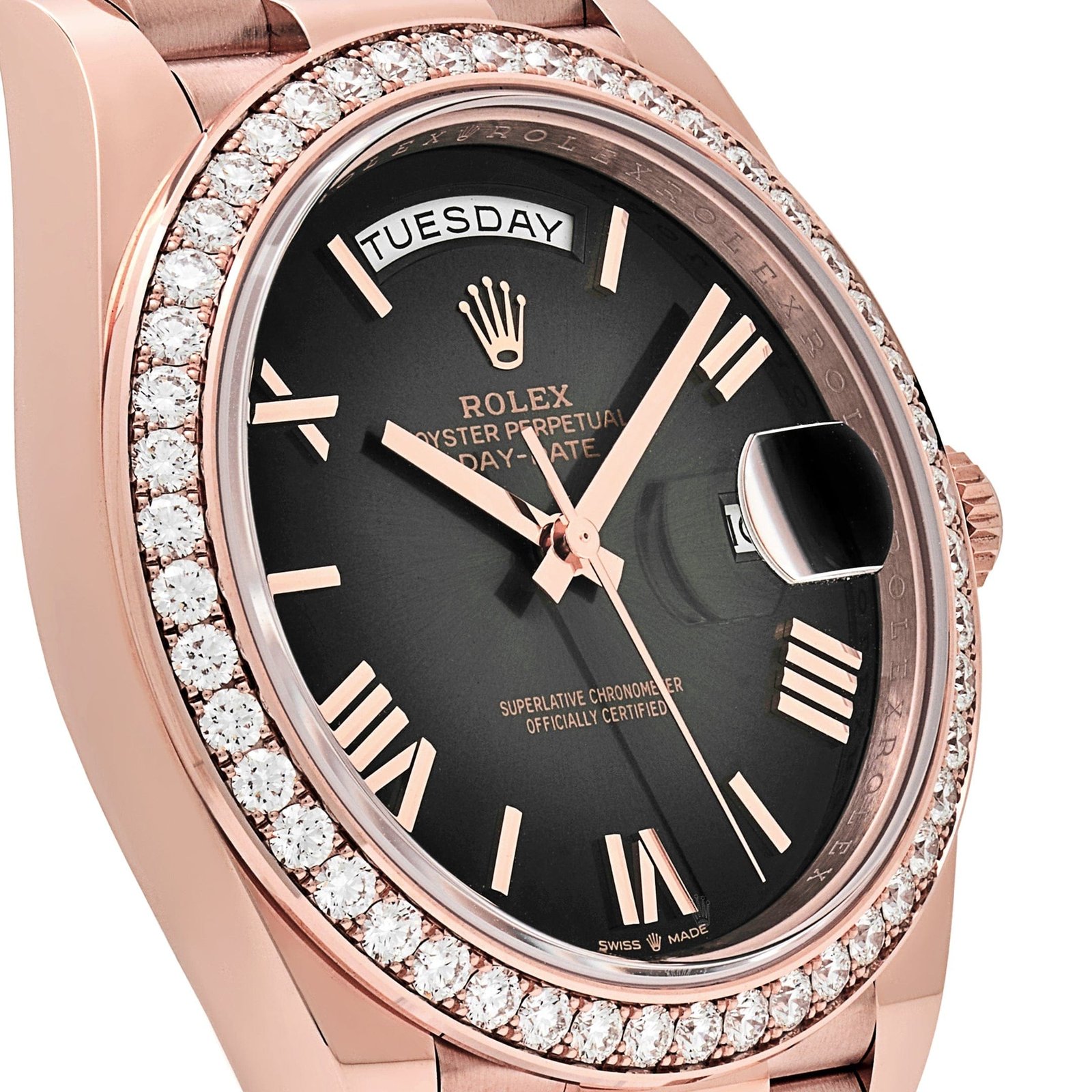 R01ex Day-Date 40 228345RBR Rose Gold D1am0nd Bezel Slate Ombre Dial
