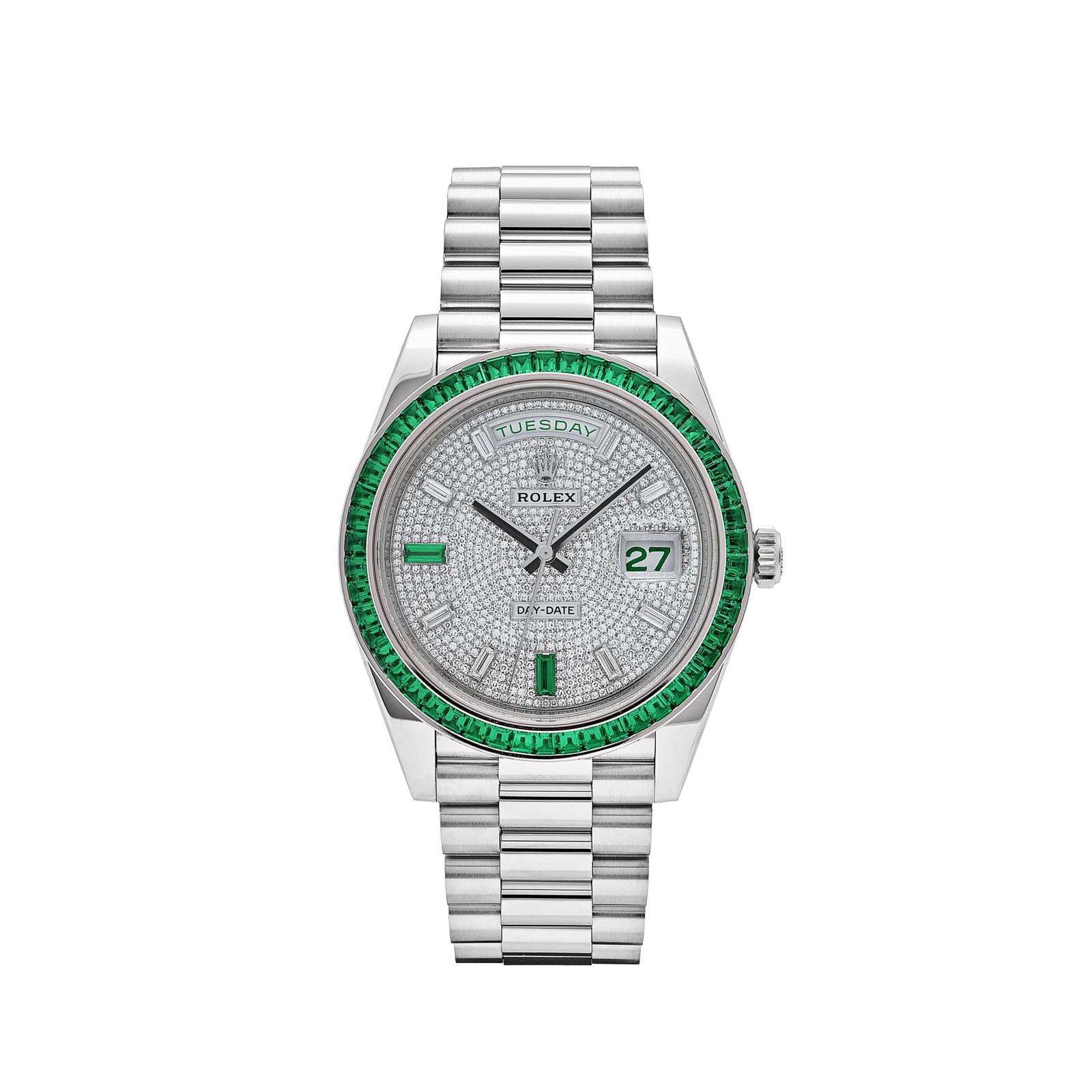 R01ex Day-Date 40 228396TEM Platinum D1am0nd Dial Emerald Bezel