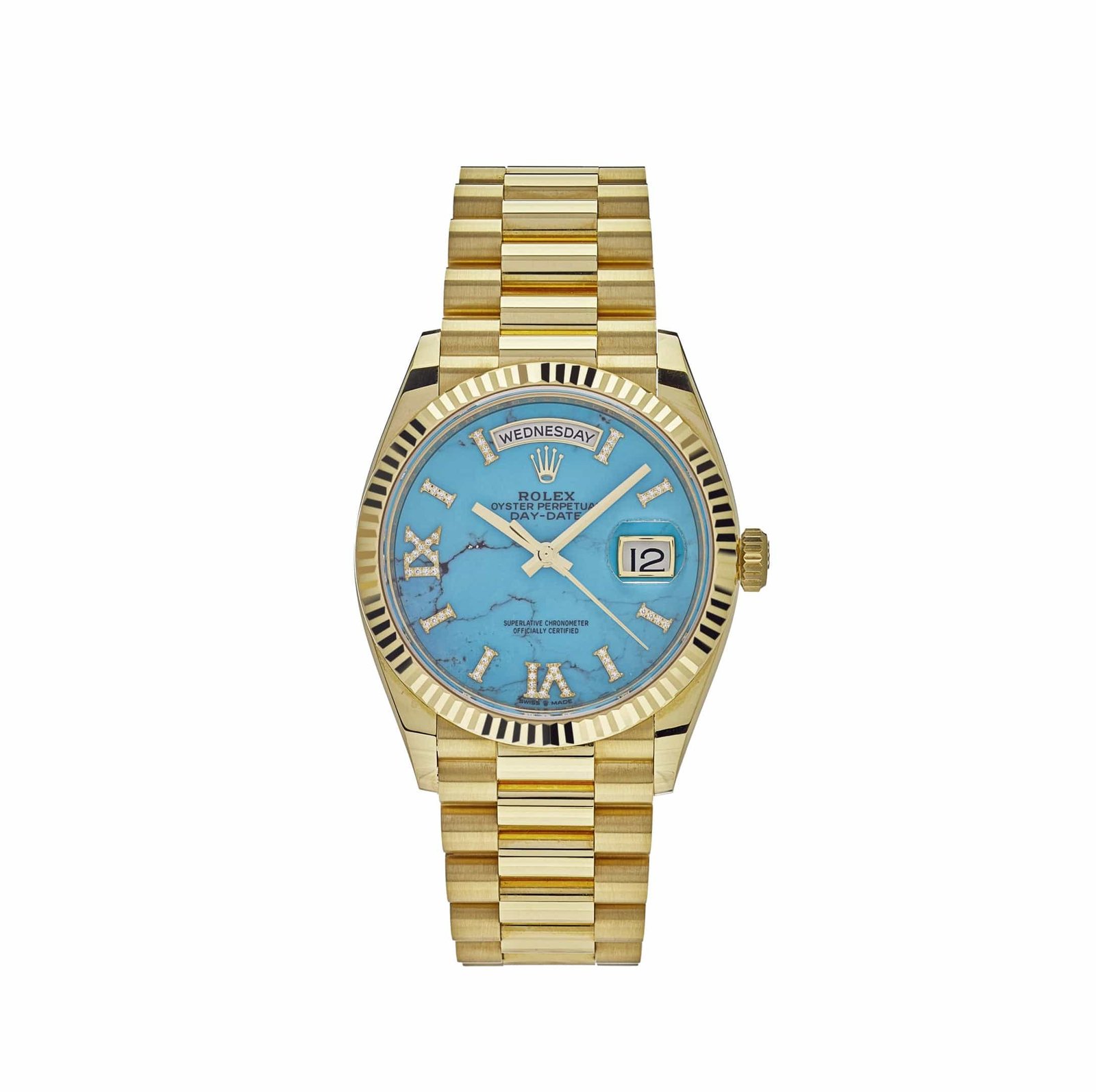 R01ex Day-Date 36 128238 Yellow Gold Turquoise D1am0nd Dial