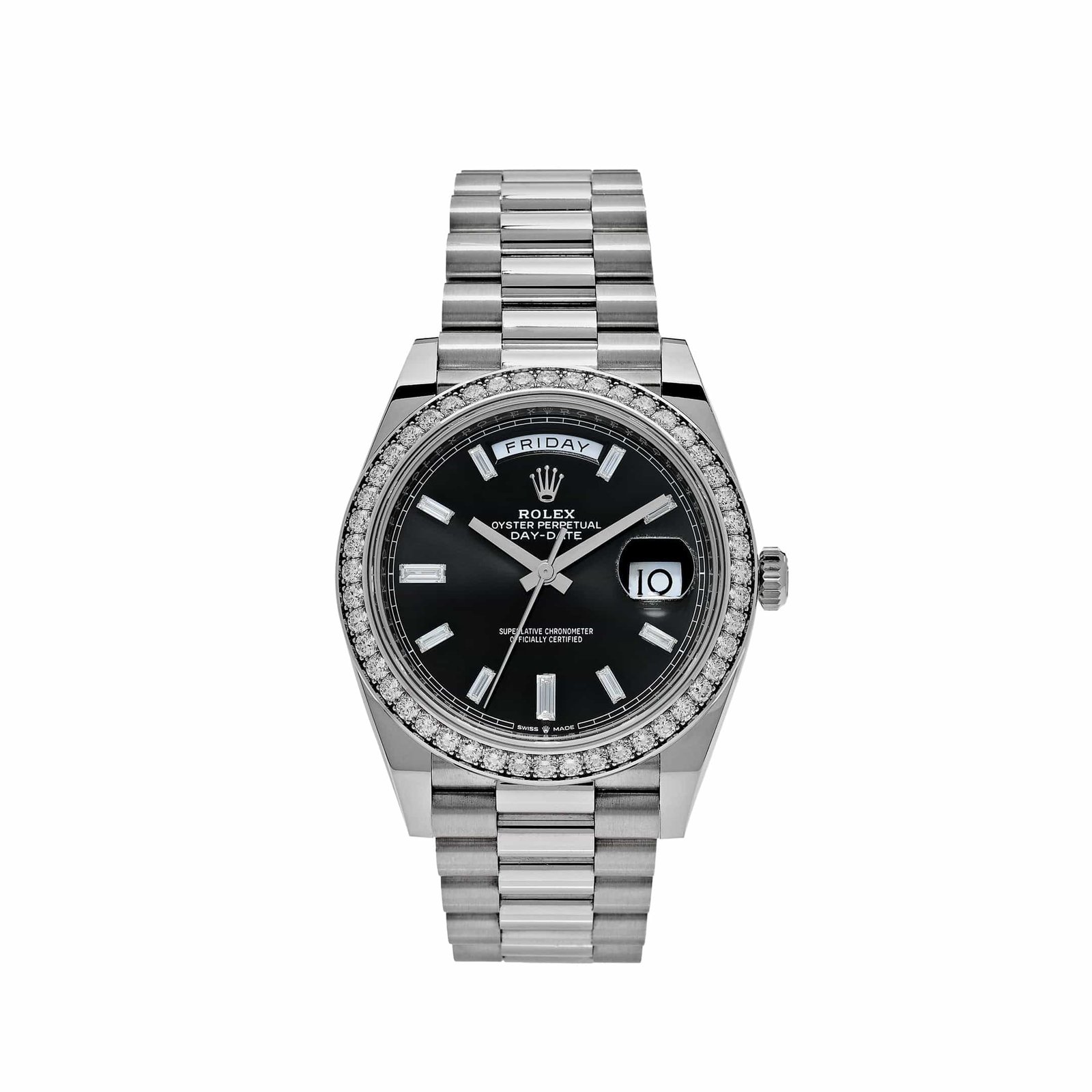 R01ex Day-Date 40 228349RBR White Gold D1am0nd Bezel Black Dial (2024)