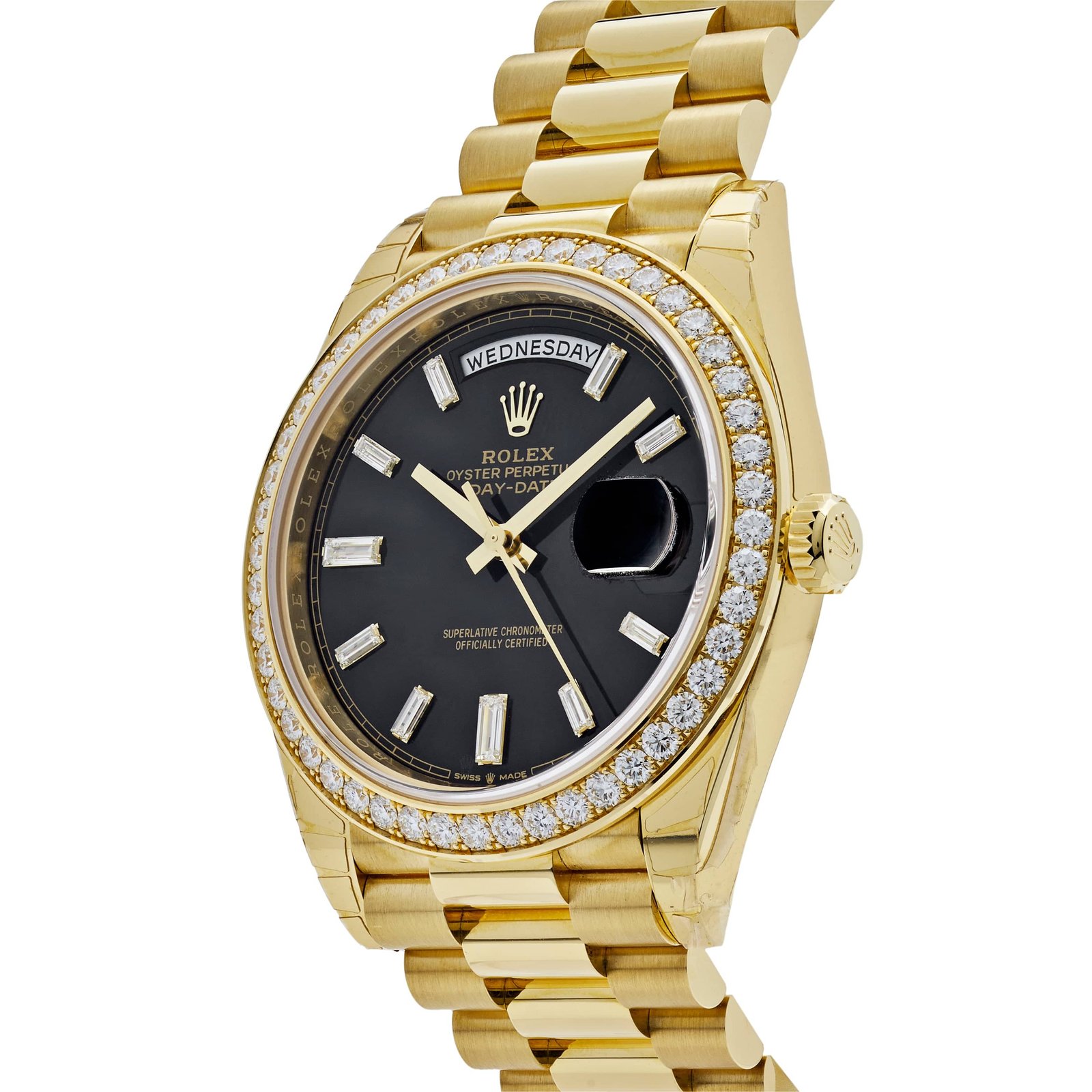 R01ex Day-Date 40 228348RBR Yellow Gold Black D1am0nd Dial D1am0nd Bezel