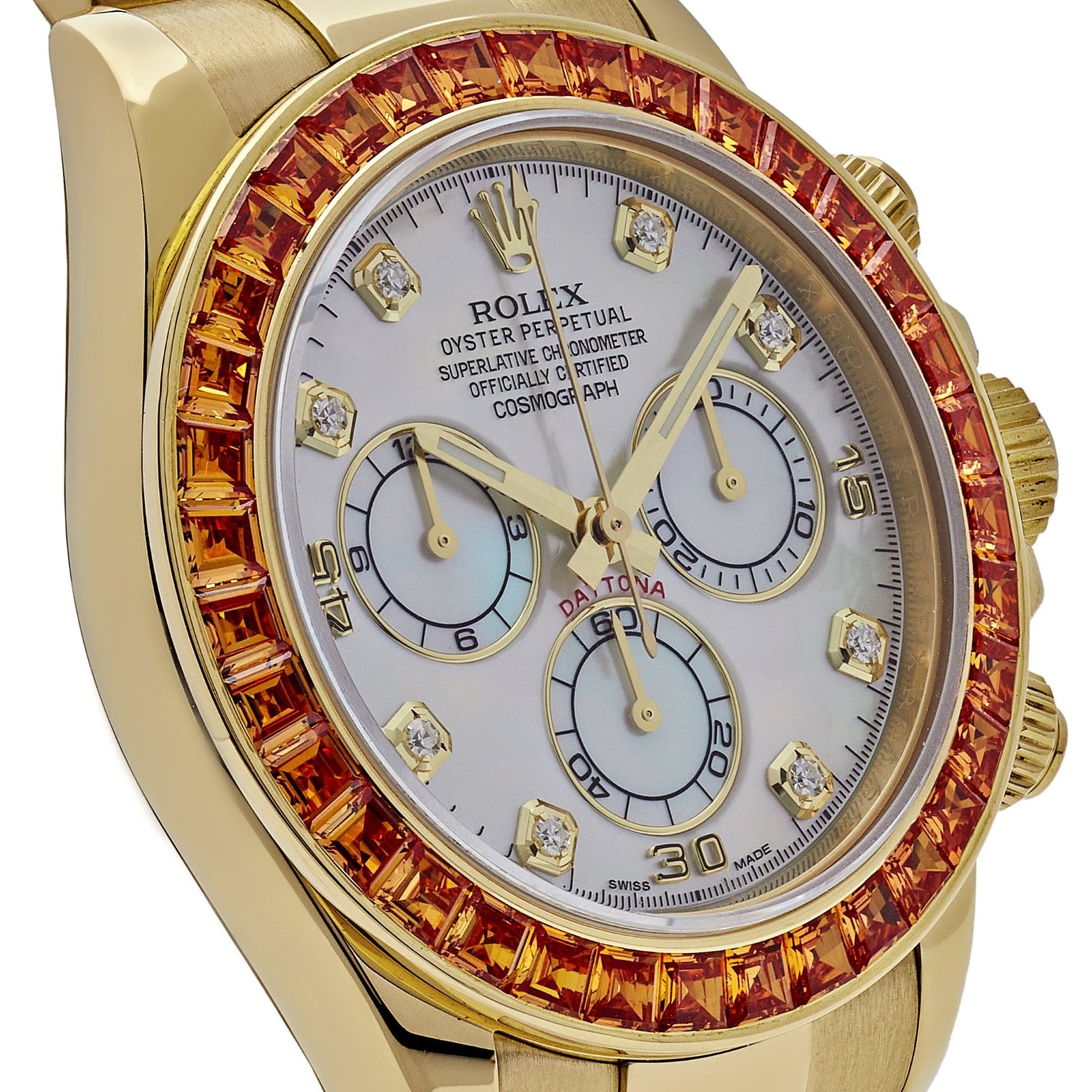 R01ex Daytona 116578SACO Yellow Gold Sapphire Bezel Mother Of Pearl Dial