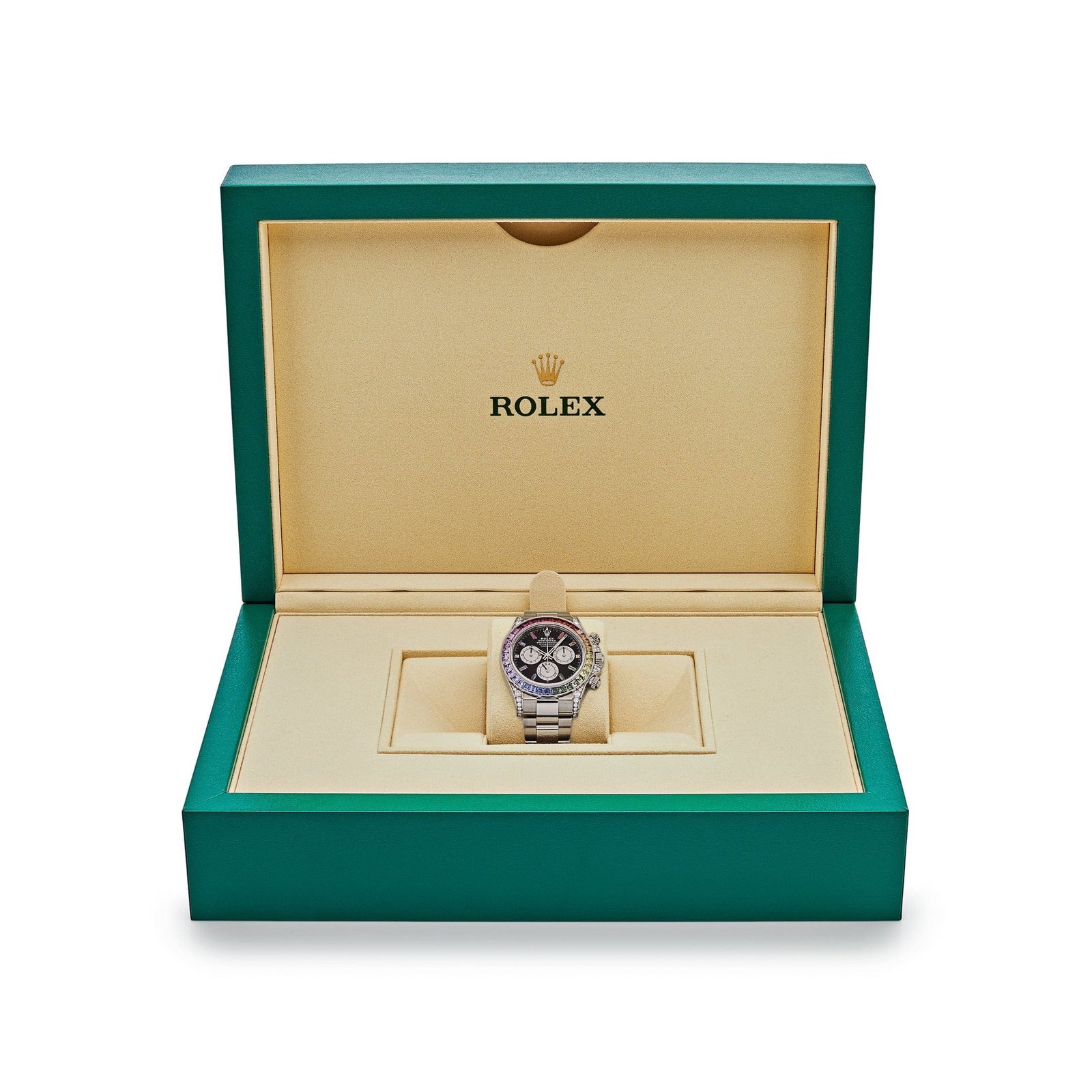 R01ex Daytona 116599RBOW ‘Rainbow’ White Gold Black Dial Sapphire Bezel