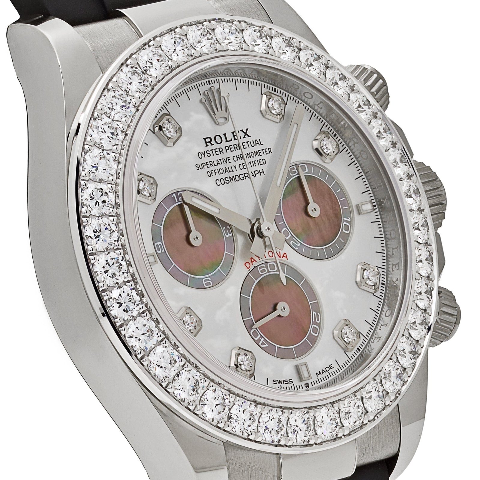 R01ex Daytona 126589RBR White Gold D1am0nd Mother of Pearl Dial D1am0nd Bezel