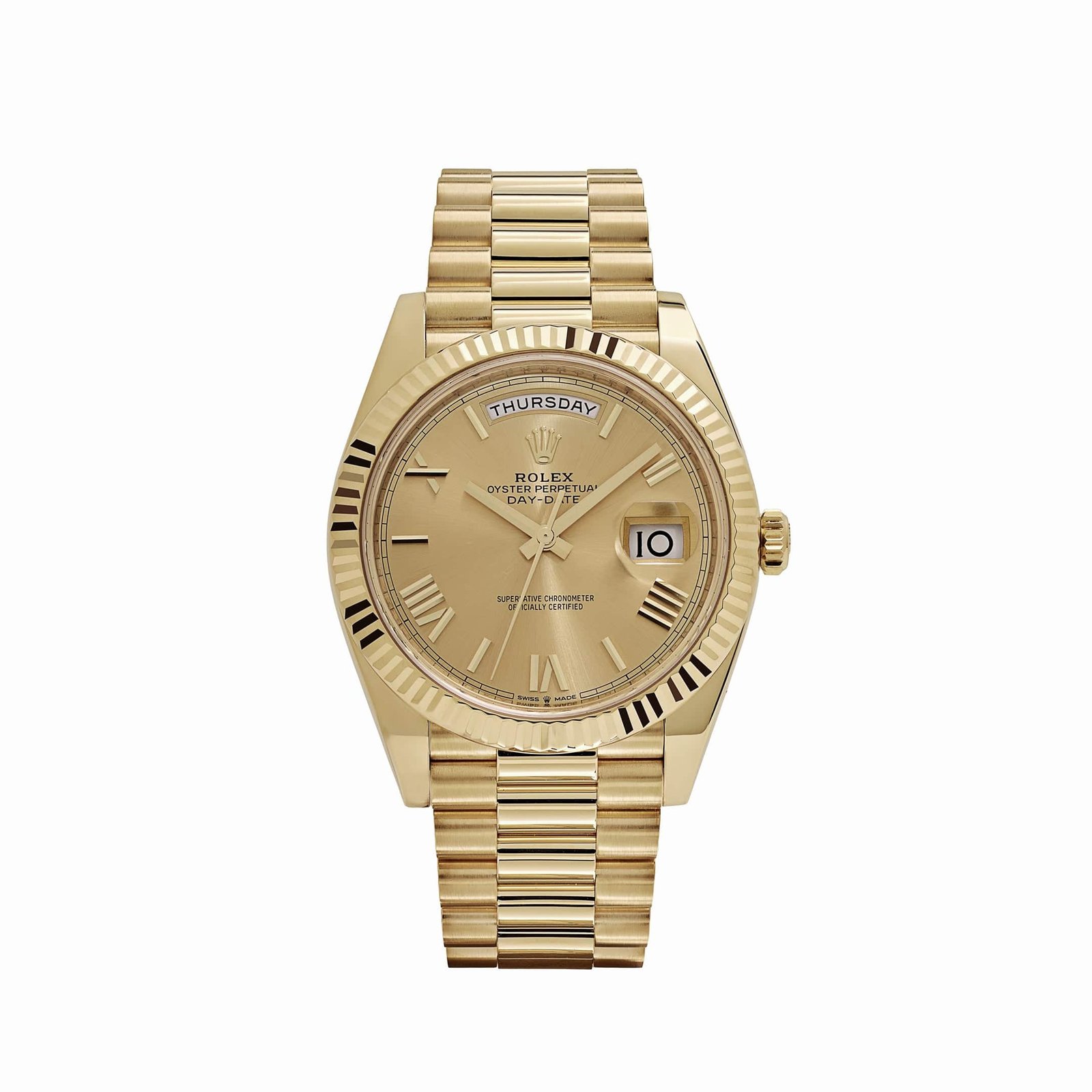 R01ex Day-Date 40 228238 Yellow Gold Champagne Roman Dial
