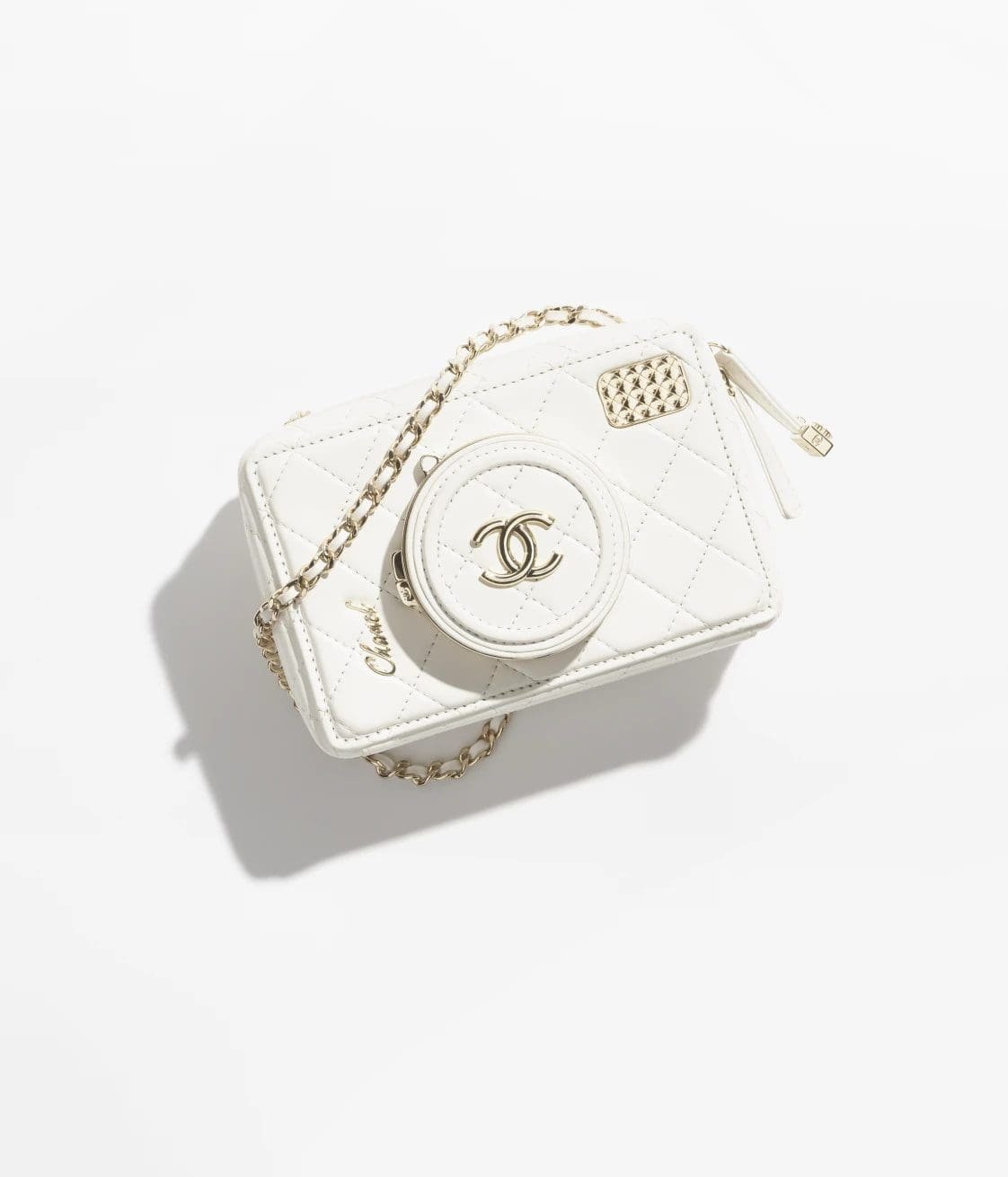 Ch**el CAMERA BAG Lambskin White