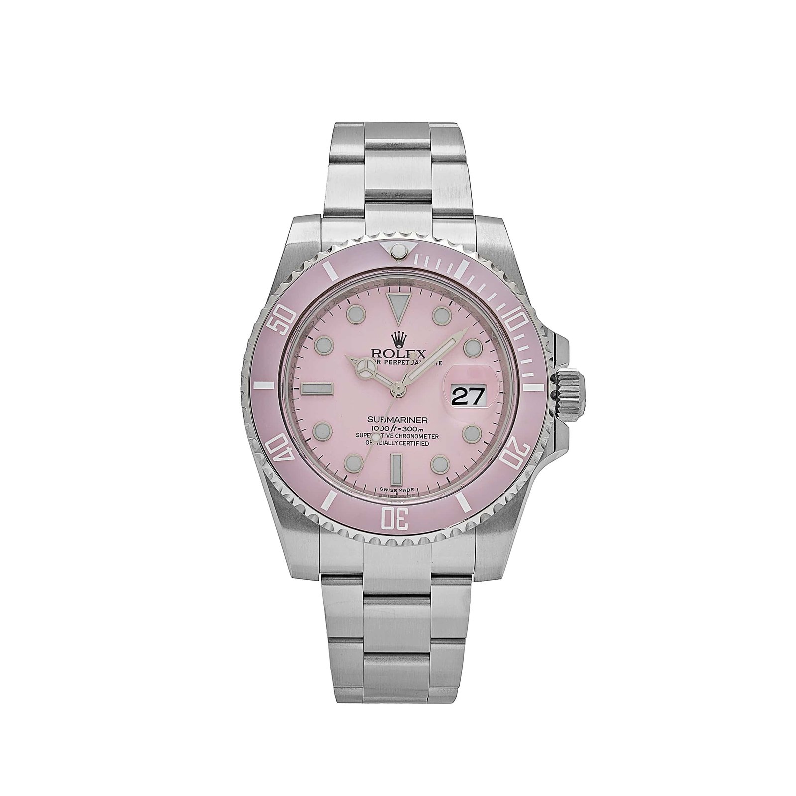 R01ex Submariner Date 116610LN Stainless Steel Aftermarket Custom Made Pink Dial and Bezel