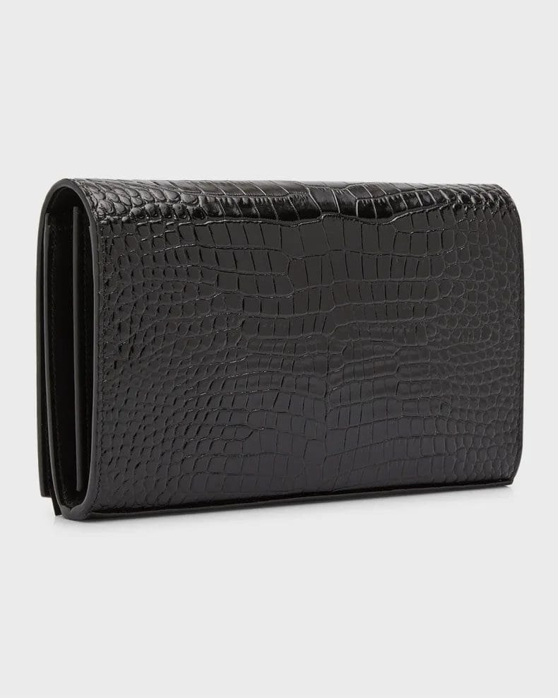 Sa1nt Lau*nt Cassandra Y51 Wallet on Chain in Croc Embossed Leather