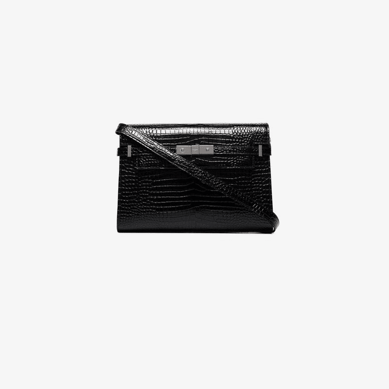 Sa1nt Lau*nt Black Manhattan croc-effect shoulder bag