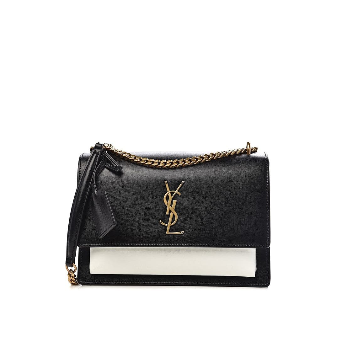 Sa1nt Lau*nt  Calfskin Bi-Color Medium Monogram Sunset Black Pearl White