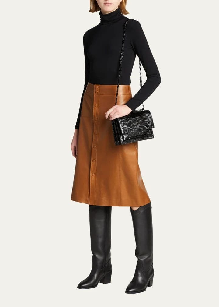 Sa1nt Lau*nt Sunset Medium Y51 Crossbody Bag in Croc-Emboassed Leather