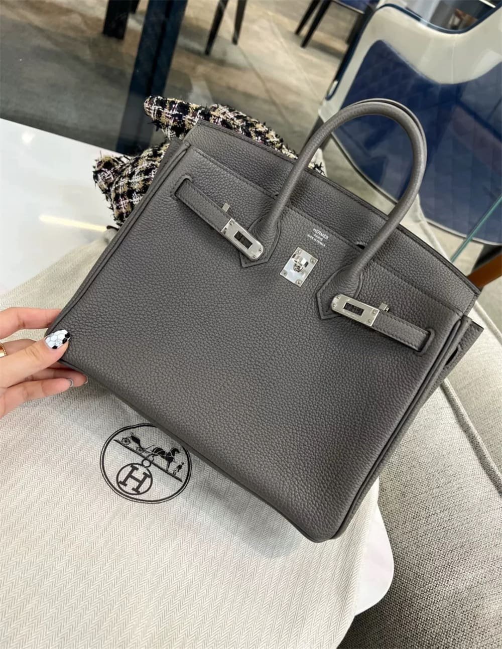 H**me5 Birkin 25 Gris Meyer Togo Leather Palladium Hardware